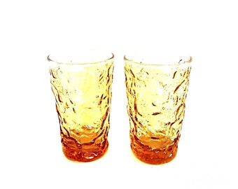 Vintage Anchor Hocking Milano Lido ambre texturé verres à jus de 5 oz (Ensemble de 2)