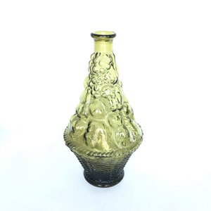 Vintage Olive Green Pressed Glass Decanter Bottle - Made in Italy