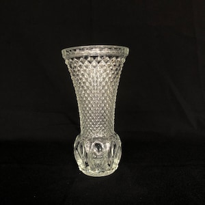 Vintage PresCut Bouquet Vase with Diamond textured exterior crown style base & faceted rim band