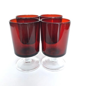 4 Vintage Cavalier Ruby Red Glass 4.5oz Wine Glasses by Luminarc  France