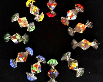 Murano Style Glass Candy Figurines, Colorful Decorative Sweets, Art Glass, Collectible Charms