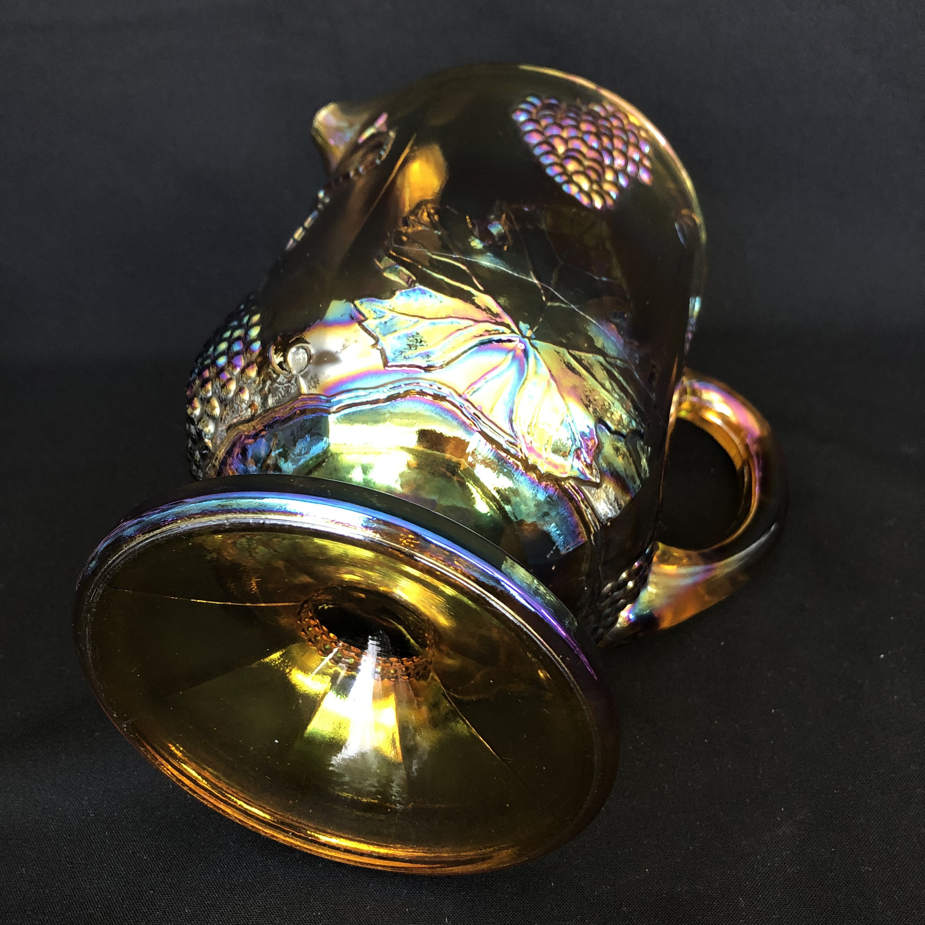 Vintage Golden Amber Carnival Glass Harvest Grape Pitcher by