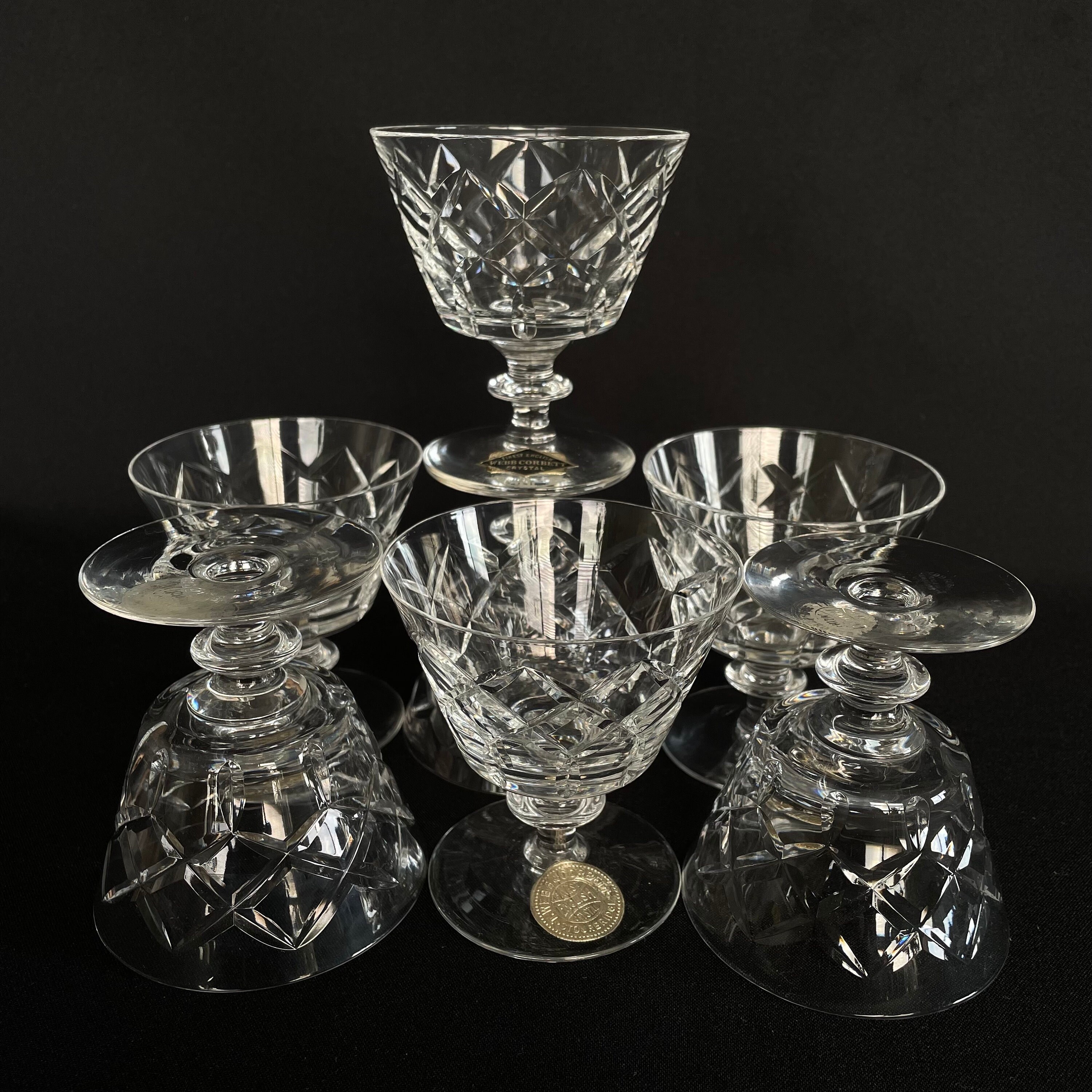 Set of 7 Vintage 'finest English Webb Corbett Crystal' Flat Bottom