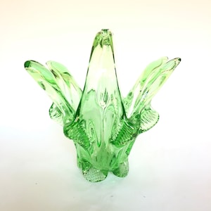 Vintage Green Murano Art Glass Basket Bowl - Small Size