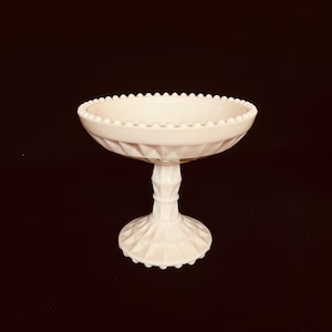 Vintage Shell Pink MilkGlass &#39;Windsor&#39; Compote or Candy Dish c1950s by Jeannette Glass Co. - Diamond Point Patterned Bowl and Rivet-look Rim