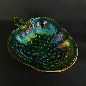 Vintage Lime Green Carnival Glass Harvest Grape Bowl by Indiana Glass Co. - Iridescent Green Carnival Glass - Vintage Kitchen