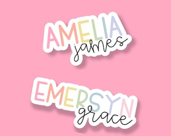 Personalized Name Sticker: Rainbow Handlettered Vinyl Decal