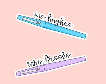 Personalized Flair Pen Teacher Name Sticker: Planner Decal