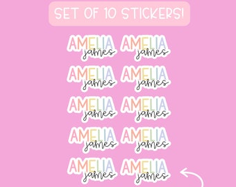 Rainbow Name Stickers: Custom Kids School Labels - Set of 10