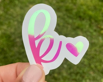 Holographic Initial Heart Vinyl Decal: Tumbler, Laptop Sticker