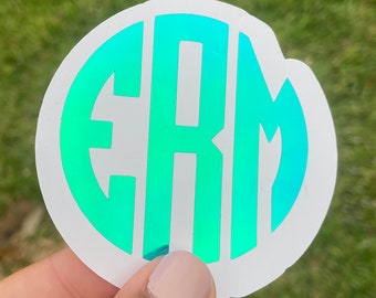 Holographic Circle Monogram Decal: Personalized Vinyl Sticker