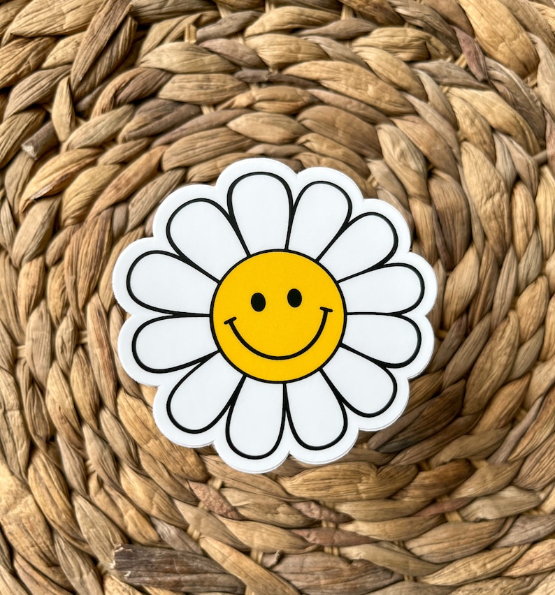 Retro Happy Face Daisy Vinyl Sticker: Waterproof Laptop Decal - Etsy