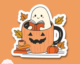 Bookish Ghost Pumpkin Sticker: Halloween Boo Basket Gift , Fall Sticker