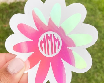 Daisy Flower Monogram Decal | Monogram Name Decal | Holographic Decal | Decal Sticker | Yeti Tumbler Decal | Laptop Decal | FREE SHIPPING!!