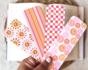 Retro Happy Face Cardstock Bookmark Collection: | Handmade Bookmarks | Laminated Bookmark | Bookish Gift | Book Lover | Stocking Stuffer