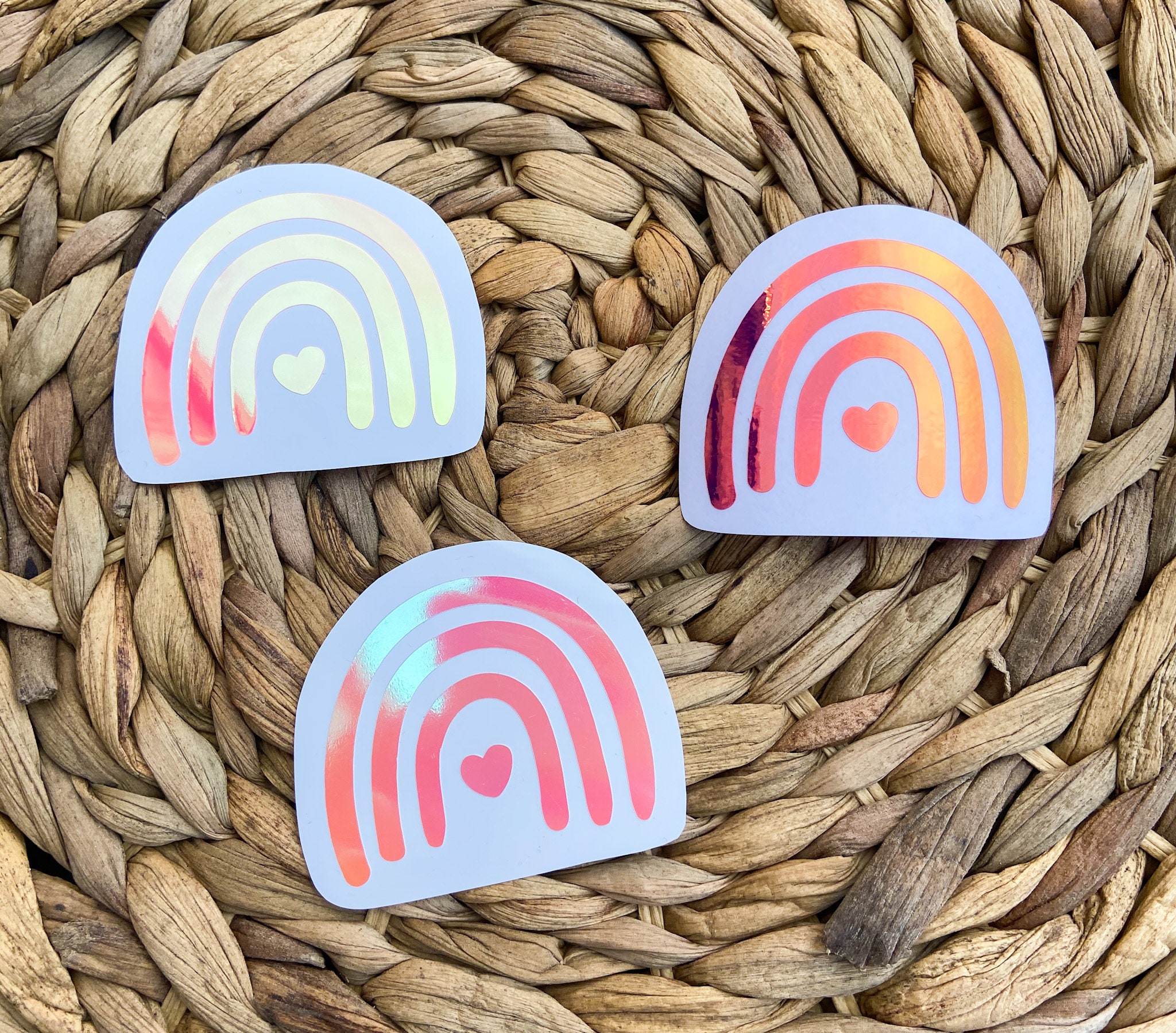 Boho Rainbow Holographic Decal Heart Rainbow Decal Etsy