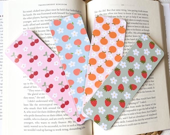 Summer Fruit Bookmark Set | Cute Farmers Market Strawberry Peach Cherry Bookmark | Bookmark with Tassel | Gift for Book Lover | Set 1