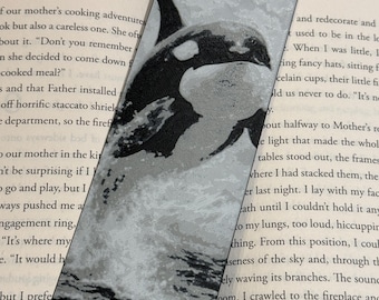 Orca Whale Bookmark – Marine Wildlife Art, Raised Textured 3D Printed Ocean Animal Gift for Readers