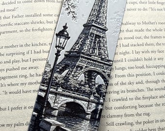 Paris France Bookmark – Raised Textured 3D Printed Eiffel Tower Café, Cozy Destinations Book Lover Gift