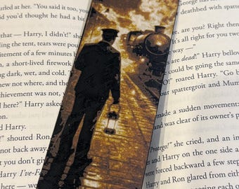 Vintage Train Station Bookmark – Raised Textured 3D Printed Steam Era Railway Nostalgia Art Gift for Readers