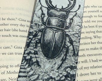 Stag Beetle Bookmark – 3D Printed Raised Textured Nature Art, Pencil Style Design