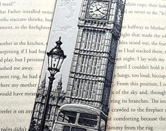 London England Bookmark – Raised Textured 3D Printed Big Ben & Double Decker Bus, Cozy Destinations Book Lover Gift