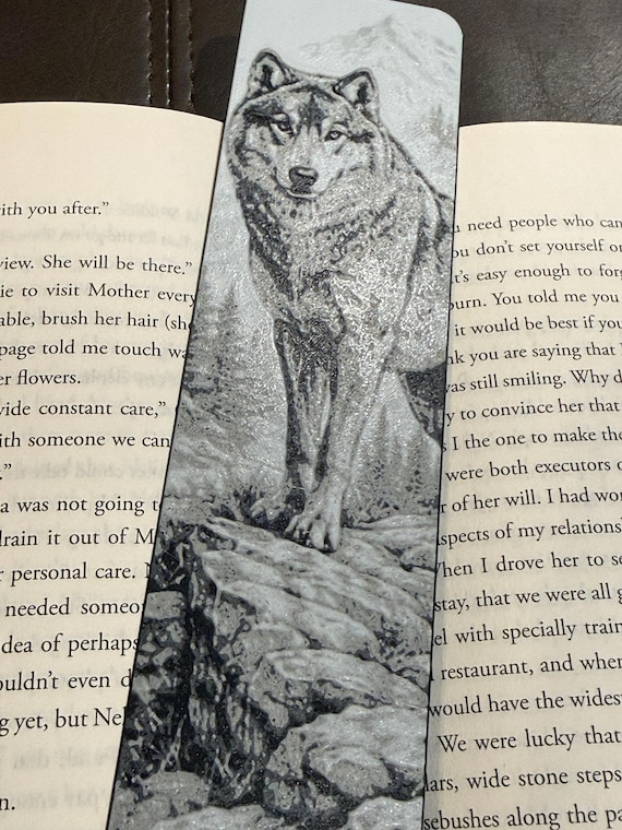 Gray Wolf Bookmark – Mountain Wildlife Art, Raised Textured 3D Design