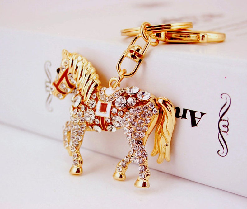 Crystal Pony Horse Bowknot Keychain Women Bag Pendant Charm Key Chain Key Ring 