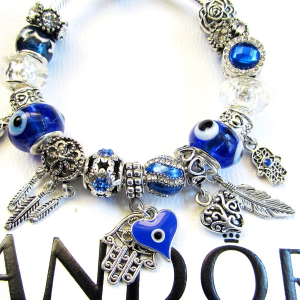 PANDORA HAMSA CHARM Bracelet Evil Eye Dream Catcher Healing Bracelet Sterling Silver + Pandora Box