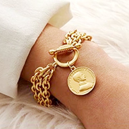 18K Gold Large Link Bracelet Toggle Chain Bracelet Large Etsy