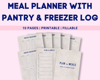 Kit de planificación de comidas semanal con registro de despensa y congelador (PDF editable)