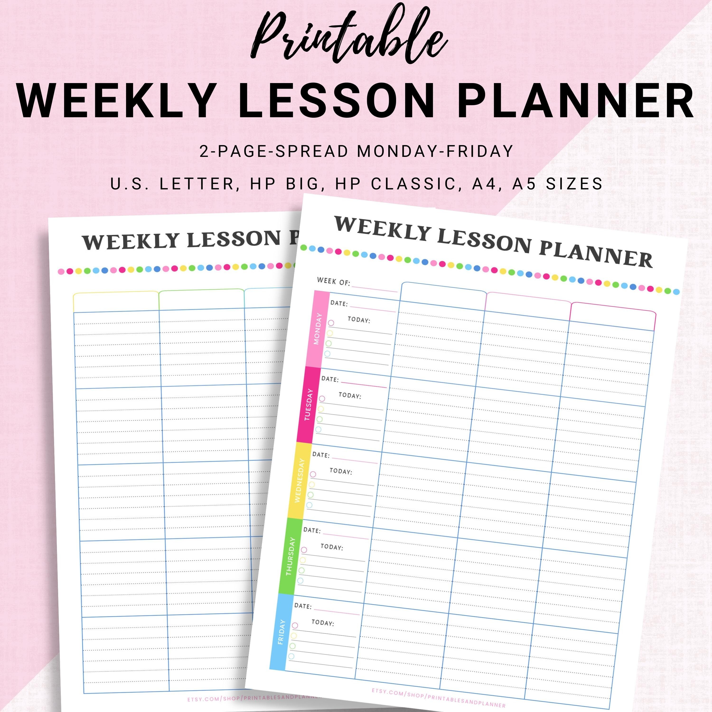 Weekly Lesson Planner Printables,weekly Planner,weekly Schedule,teacher
