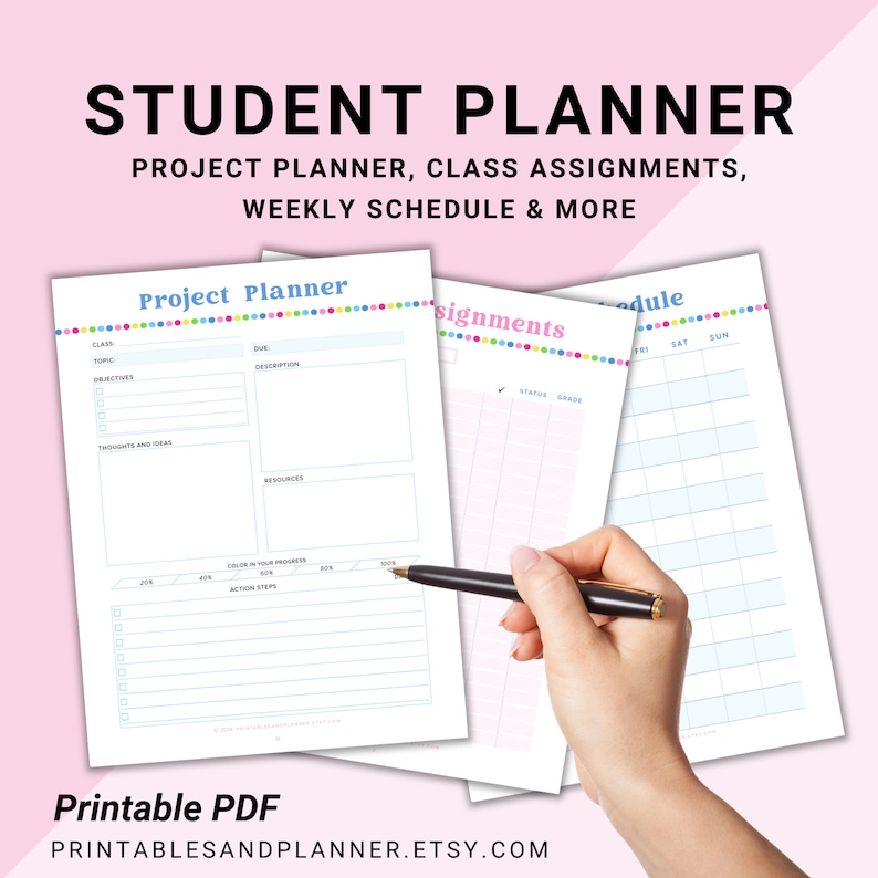 Printable Student Planner, Academic Planner, High School, Assignment ...