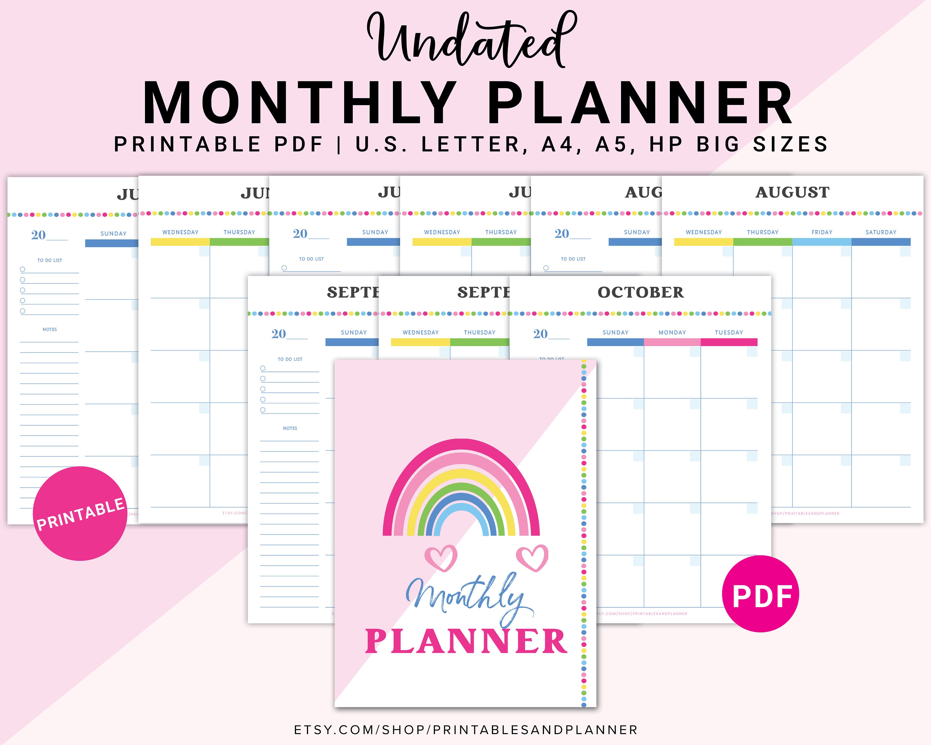 Printable Undated Month on 2 Pages, Monthly Planner, Monthly Calendar ...