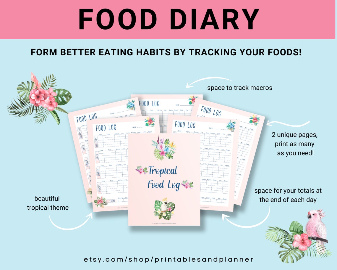 Macros Food Journal Printable Food Diary Food Tracker Intuitive Eating ...