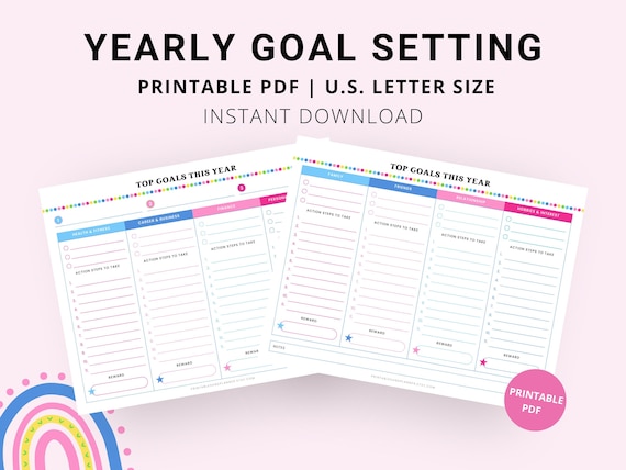 Yearly Goal Setting Planner, Action Planner, Printable PDF