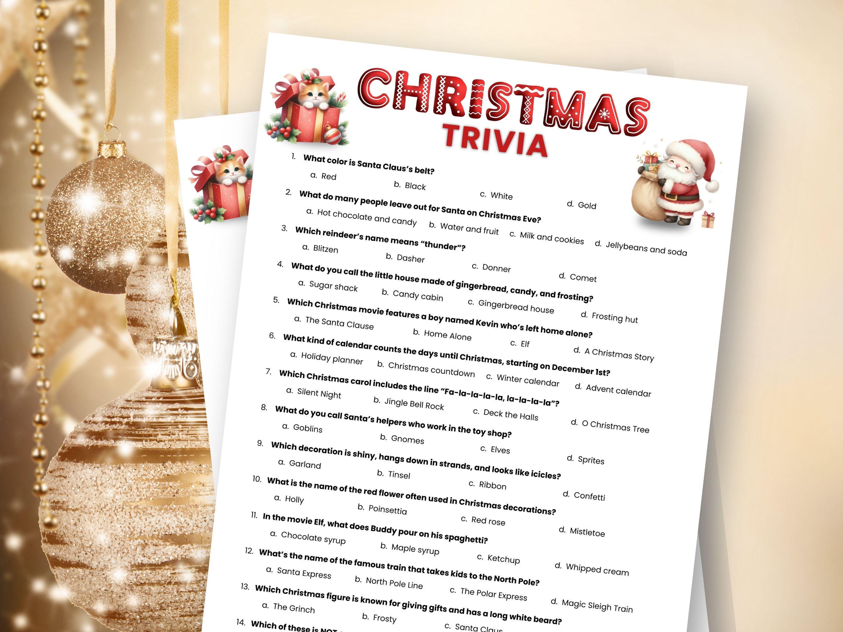 Christmas Trivia Game – Printable Holiday Activity (instant Download ...