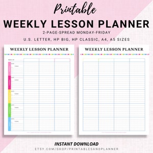 Weekly Lesson Planner Printables,Weekly Planner,Weekly Schedule,Teacher Planner,Undated Planner,Back To School,Printable,Instant Download
