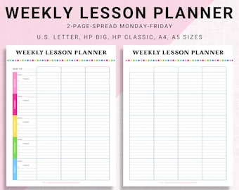 Weekly Lesson Planner Printable, Undated Teacher Schedule (Instant Download)