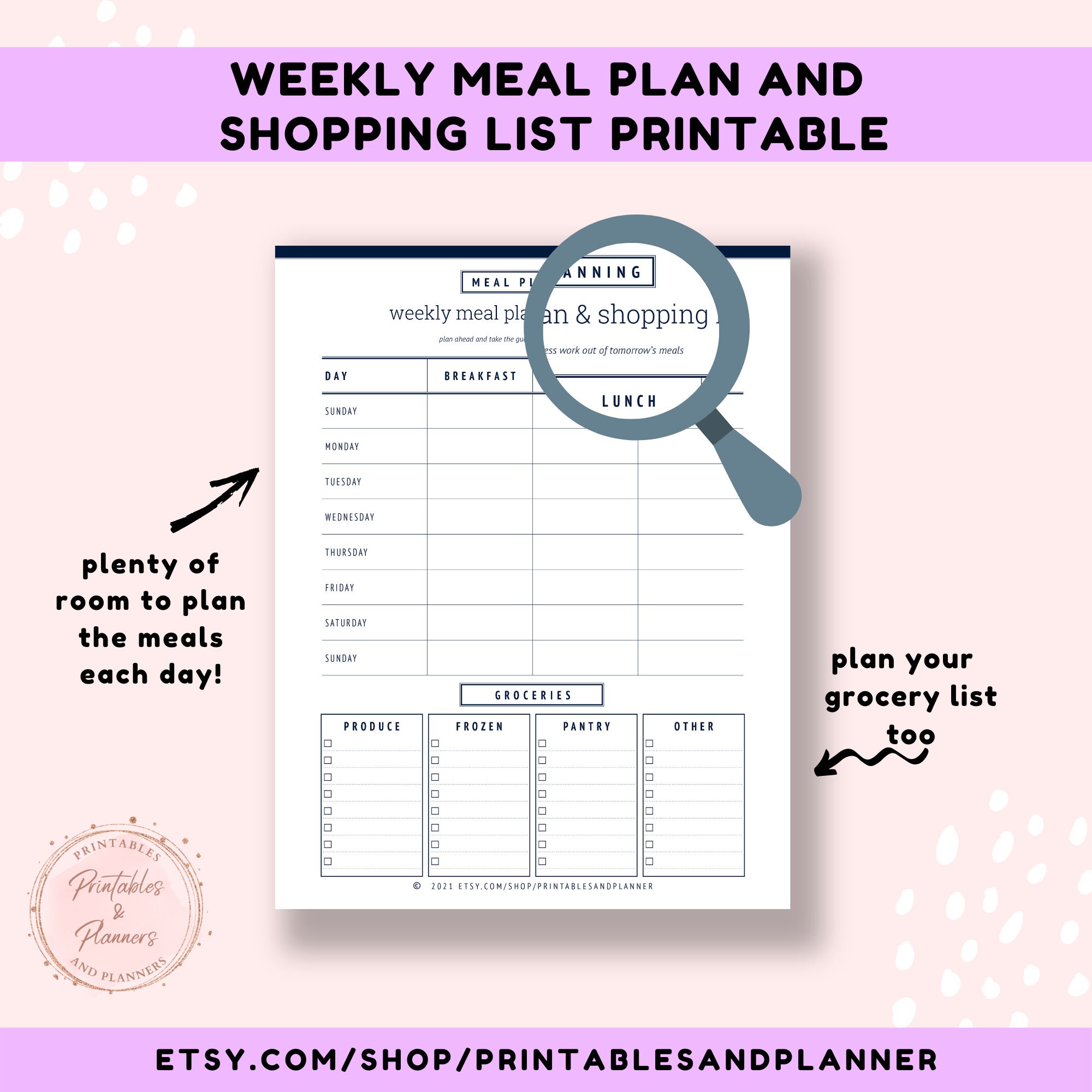 Weekly Meal Planner Printable | Minimalist Grocery List (PDF) - Etsy