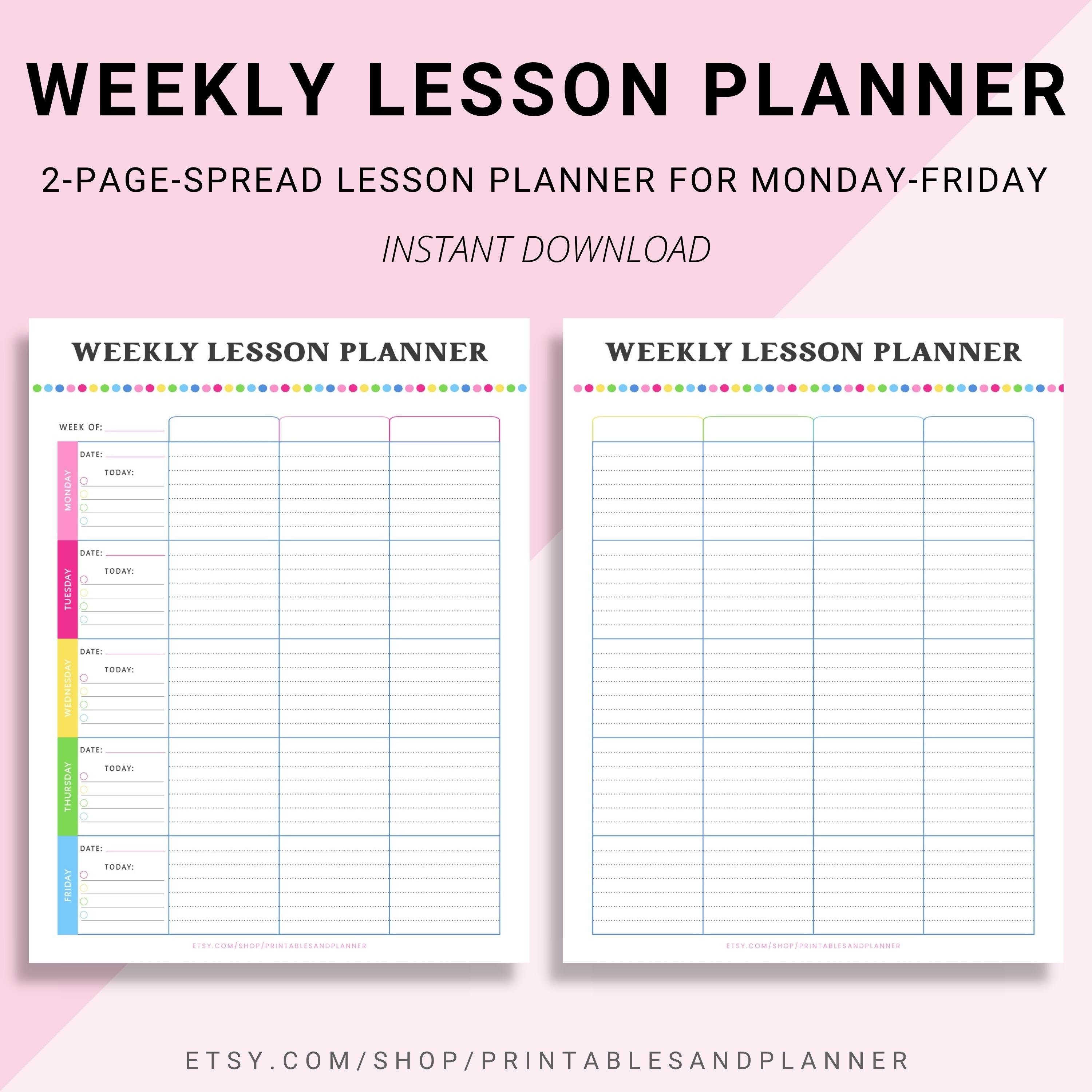 Weekly Lesson Planner Printables,weekly Planner,weekly Schedule,teacher