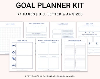 Goal Planner Kit, Yearly & Quarterly, Printable PDF