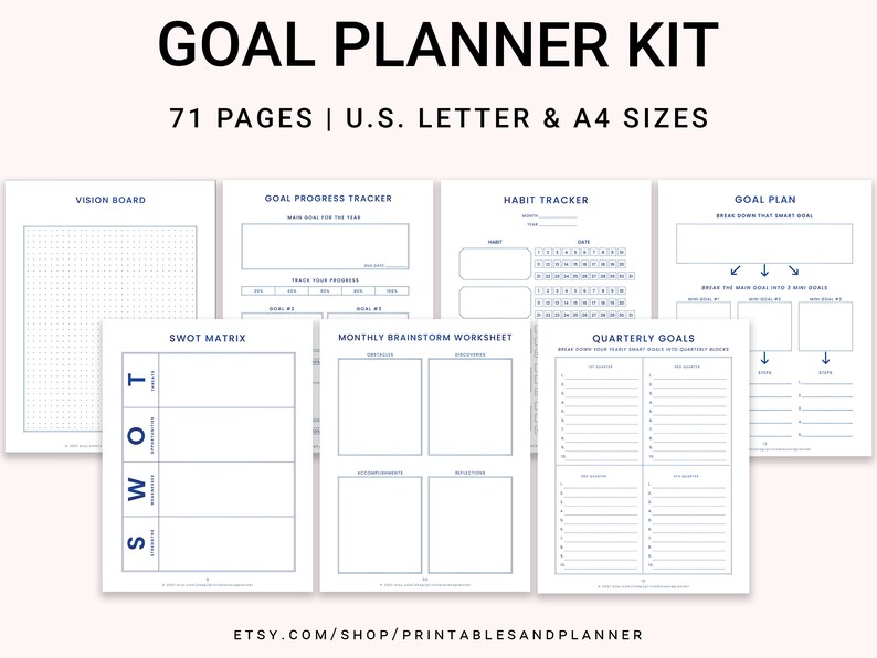 Goals Quarterly Goal Planner Printable Pages Goal Setting Worksheet Digital Goal Planner Goal ...