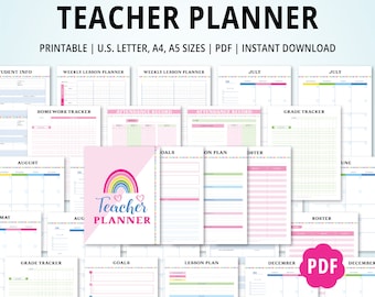 Druckbarer Lehrer-Plan | Unterricht, Anwesenheit & Noten-Tracker (PDF Download, mehrere Größen)