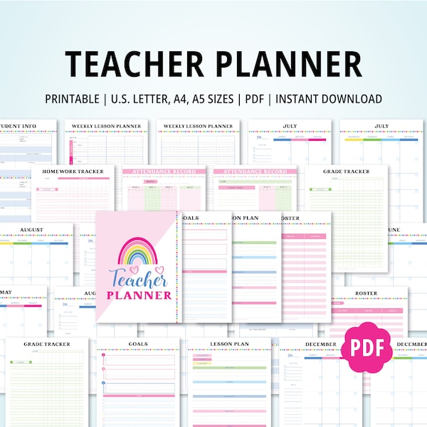 Printable Teacher Planner | Lesson, Attendance & Grade Tracker (PDF Download, Multiple Sizes)