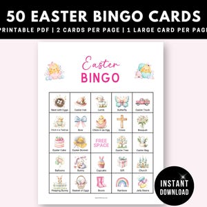 Easter Bingo Game Printable for Kids – Fun Classroom Party Activity, Family Easter Game, Instant Download, 50 Cards in 2 Sizes Included