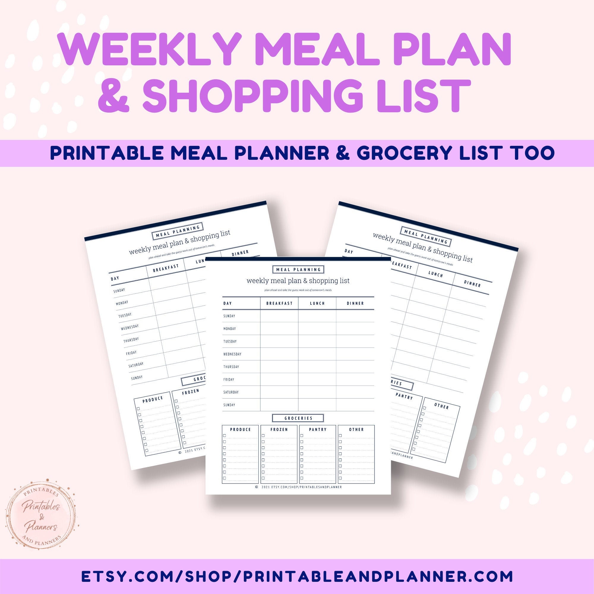 Weekly Meal Planner Printable | Minimalist Grocery List (PDF) - Etsy