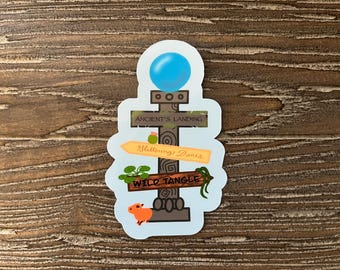 Dreamlight-Inspired Landing Signpost Glossy Weatherproof Sticker