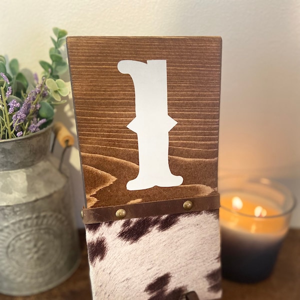 Western Wedding Rustic Faux Cowhide Wooden Table Number Sign, Country Wood Table Number Signs, Rustic Wedding Decor Cow Print Table Decor