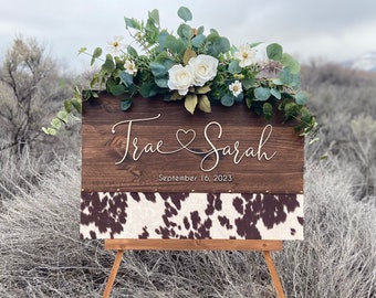 Rustic Faux Cowhide Wedding Welcome Sign, Wedding Welcome Sign, Welcome Wedding Sign Wood, Wedding Decor, Western Wedding, Rustic Wedding